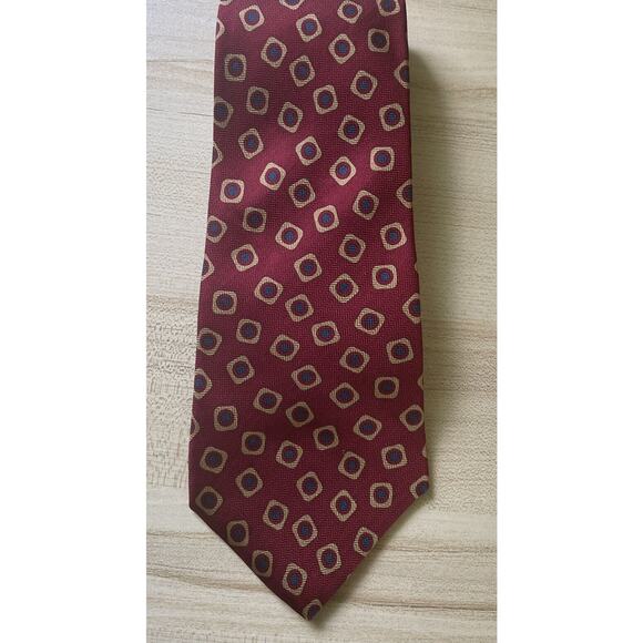 Chaps Ralph Lauren Silk Tie Geometric Dark Red Print - Picture 1 of 4